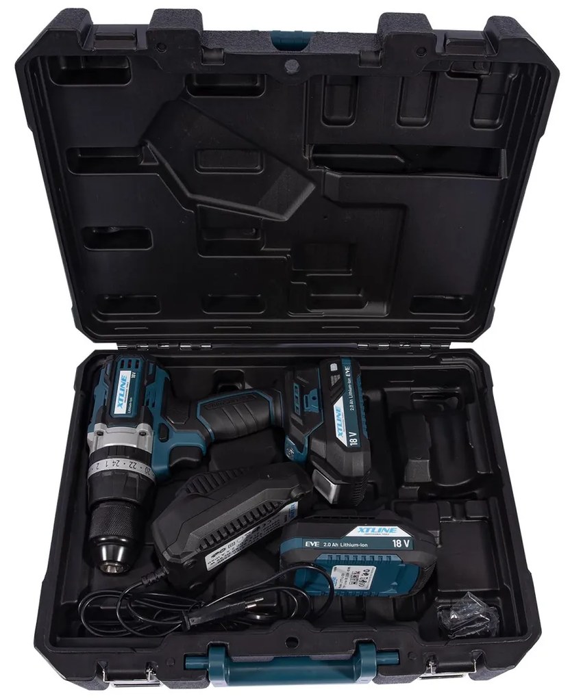 XTline Akumulátorová príklepová vŕtačka 18V + 2 batérie + nabíjačka 2,4A