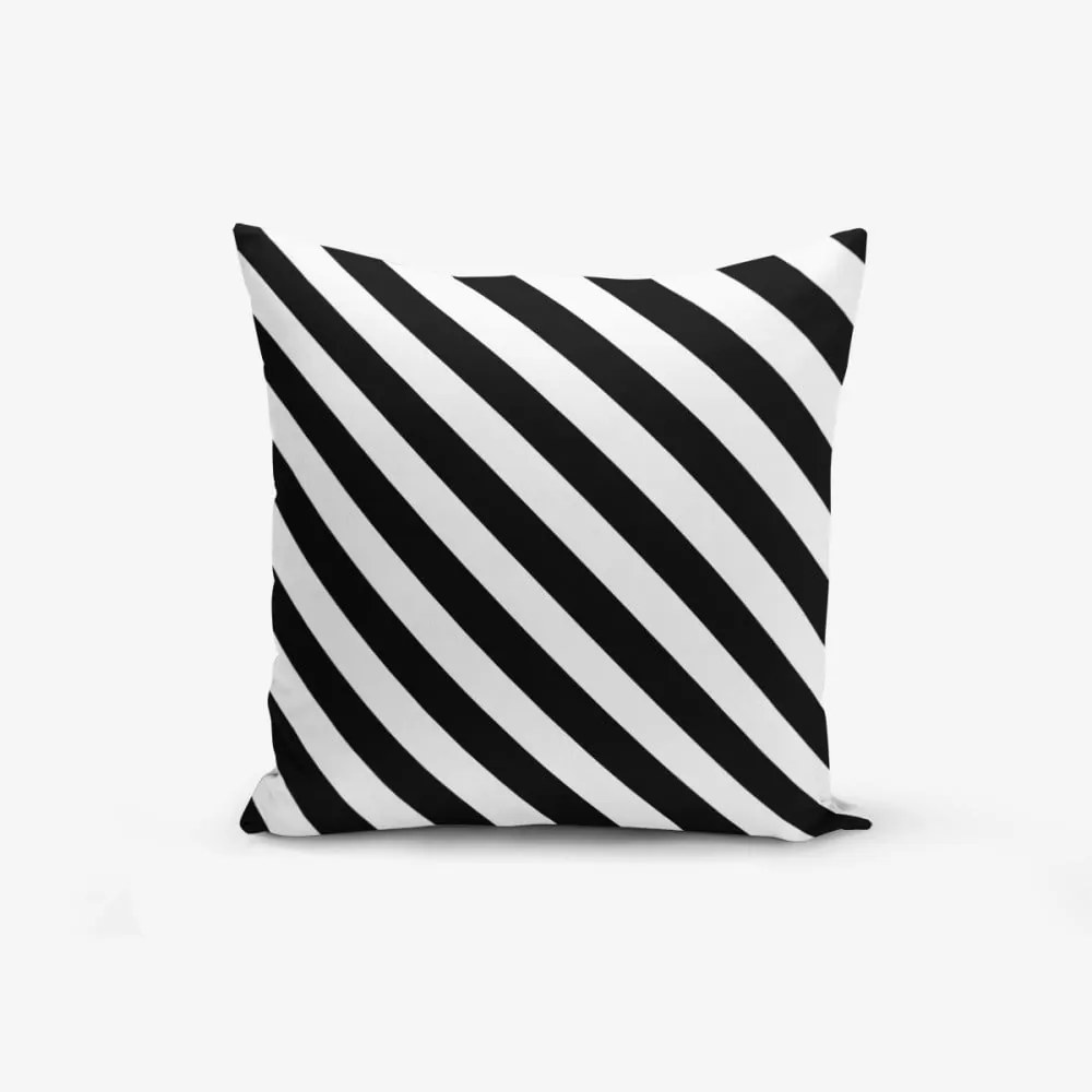 Čierno-biela obliečka na vankúš s prímesou bavlny Minimalist Cushion Covers Black White Seriti, 45 × 45 cm