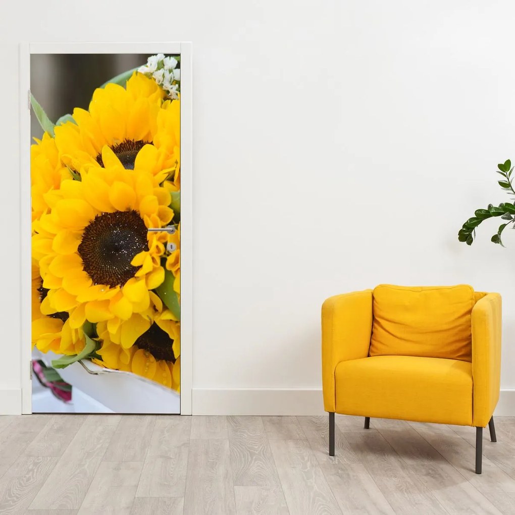 Fototapeta na dvere - Svadobné kytice zo slnečníc (95x205cm)
