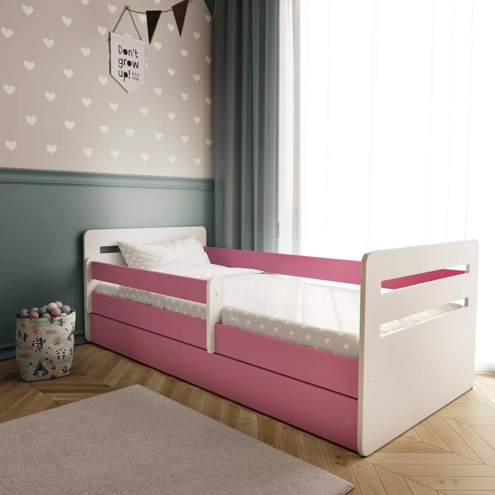 Kocot kids Detská posteľ Tomi ružová, varianta 80x140, se šuplíky, s matrací