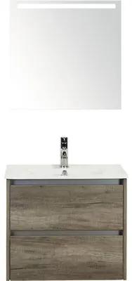 Kúpeľňový nábytkový set Dante 60 cm s keramickým umývadlom Model 1 a zrkadlom s LED osvetlením dub Nebraska