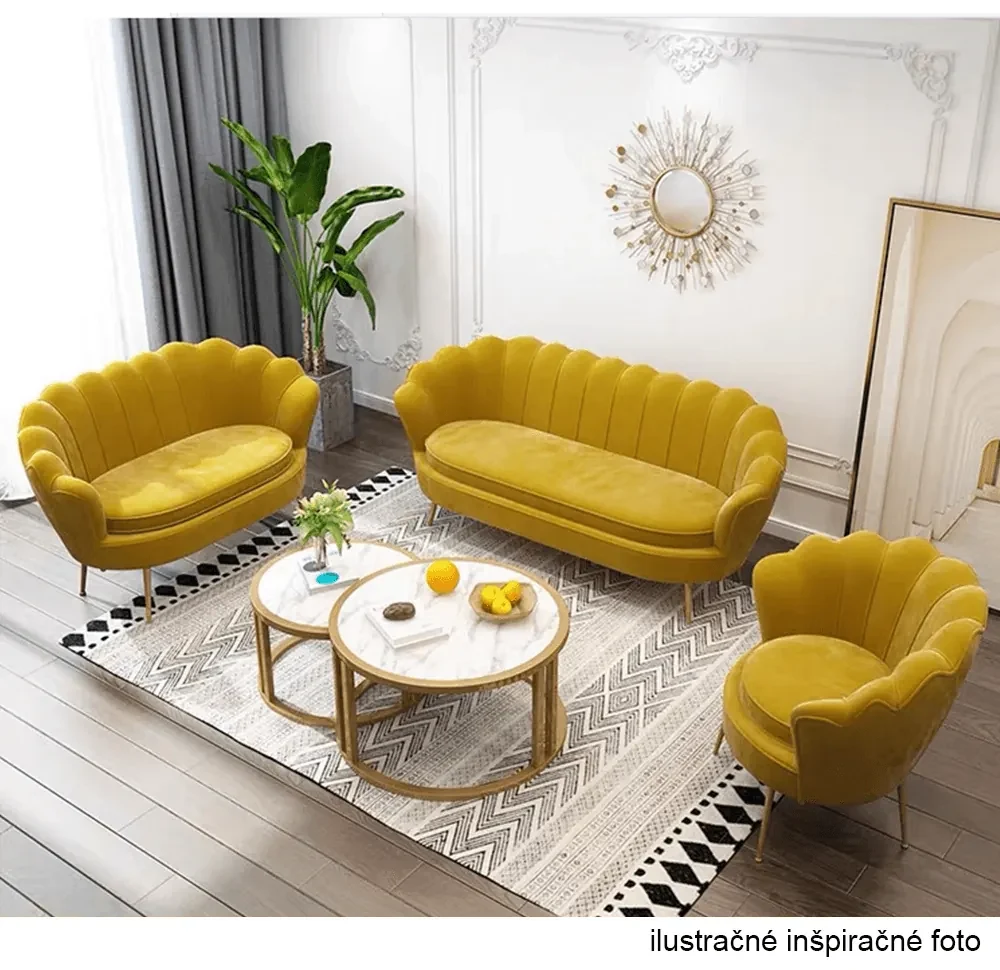 Lavica v štýle Art-deco, horčicová Velvet látka/gold chróm-zlatý, NOBLIN