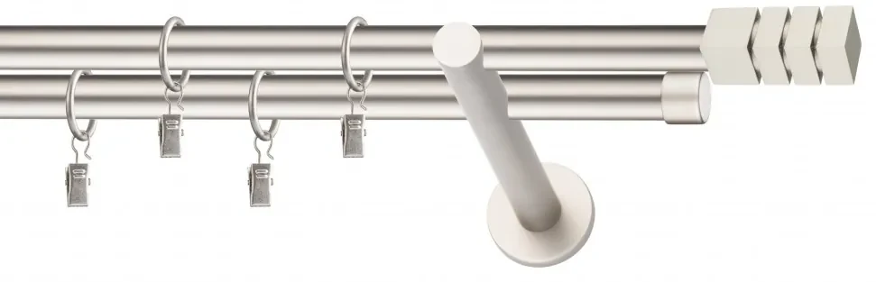 Dekorstudio Chrómová matná dvojradová garniža NORDIC 19mm Dĺžka: 200cm, Typ uchytenia: Držiak dvojitý otvorený, Typ príslušenstva: Krúžky tiché so štipcami