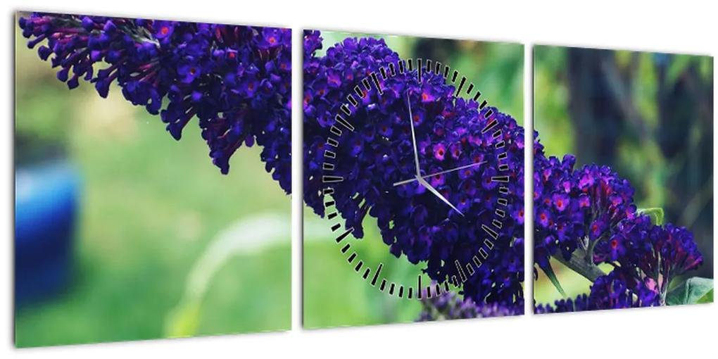 Obraz modrej kvetiny (s hodinami) (90x30 cm)