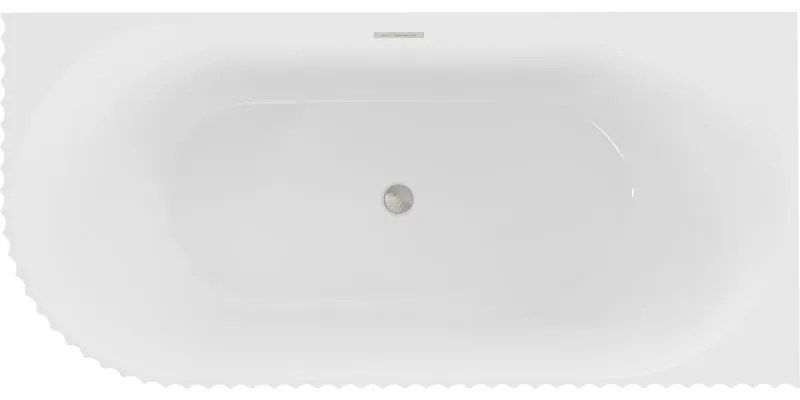 Mexen Gia, voľne stojaca rohová vaňa, drážkovaná, pravá, 170 x 80 cm, biela lesklá, brúsená oceľ, 52701708000P-97