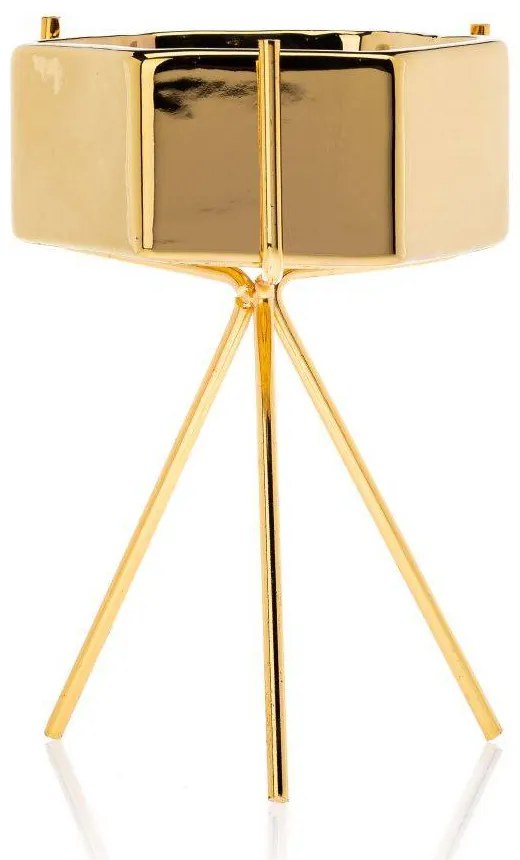 KERAMICKÝ KVETINÁČ SO STOJANOM SASHI 16X9,5 CM ZLATÁ