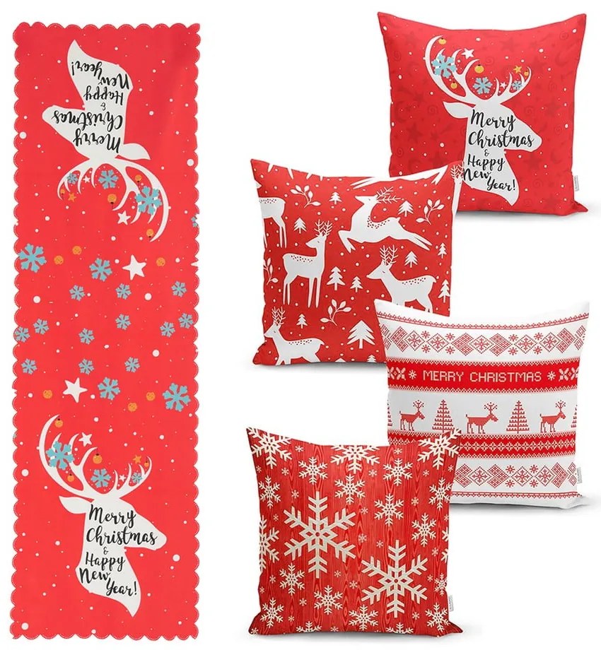 Súprava 4 vianočných obliečok na vankúš a behúň na stôl Minimalist Cushion Covers Joy