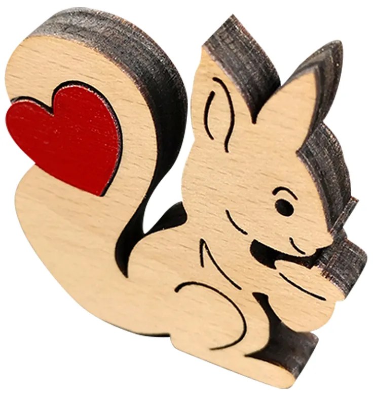 AMADEA Drevená veverička so srdcom, masívne drevo, 5 x 4,9 cm, český výrobok