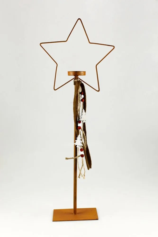 Vianočný kovový svietnik v tvare hviezdy, 22x8x60 cm