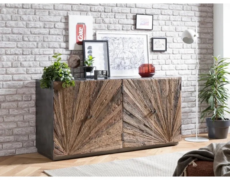 furniture-nabytek.cz - Masívna komoda Derby z recyklovaného dreva a kovu, lakovaná, prírodná / šedá