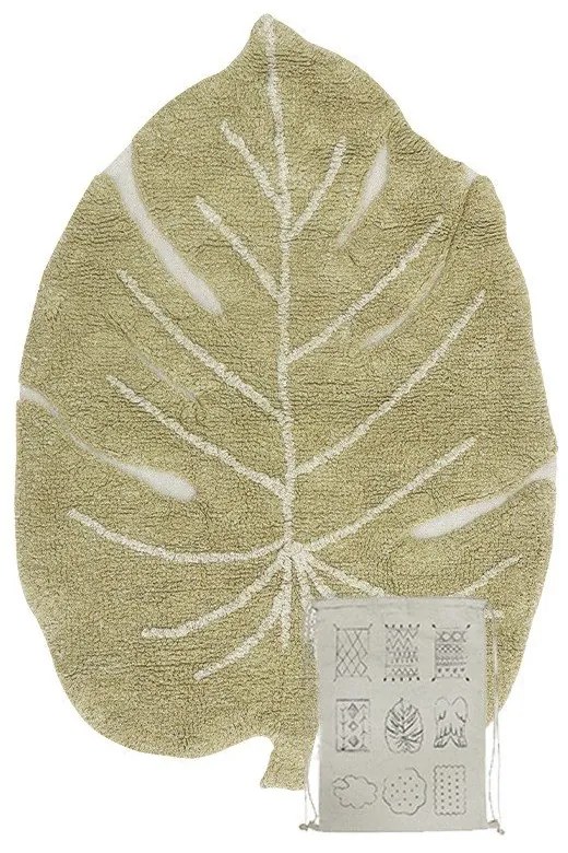 Kaki prateľný ručne tkaný bavlnený detský koberec 75x100 cm Mini Monstera Olive – Lorena Canals