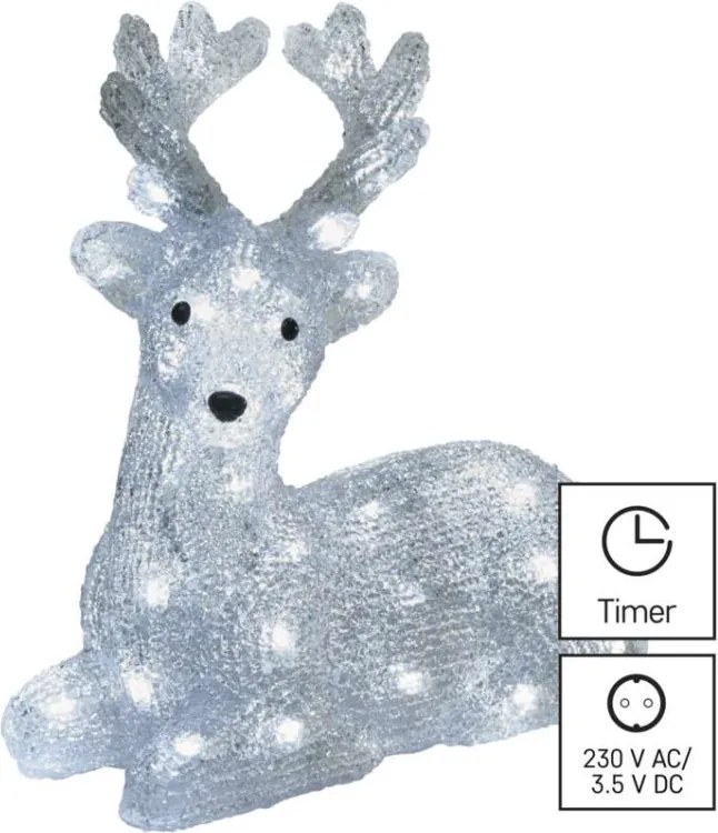 EMOS DCFC06 vianočná dekorácia - jelenček 40 LED V27cm 2,1W studená biela, IP44, časovač, adaptér