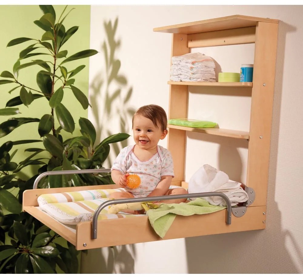 Závesný prebaľovací pult v dekore buku v prírodnej farbe Dschungelbaby – Roba