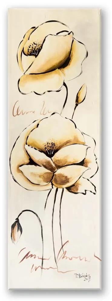 Gario Obraz na plátne Zlaté maľované kvety Rozmery: 30 x 90 cm