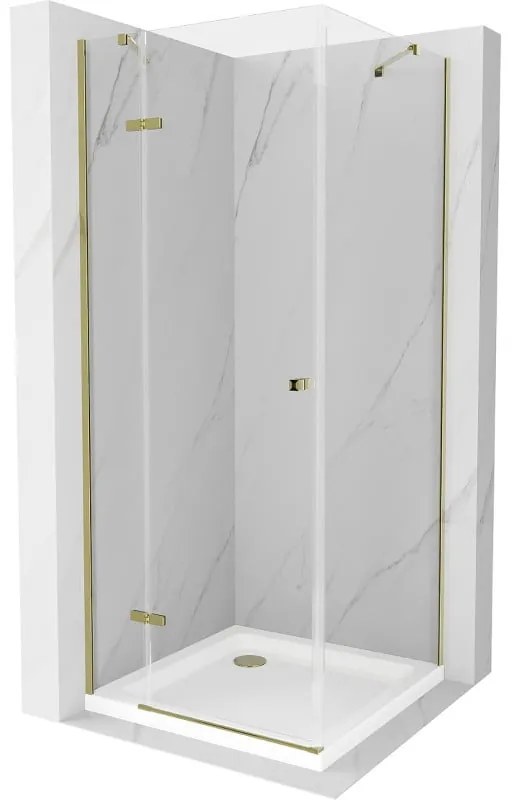 Mexen Roma, sprchovací kút 100 (dvere) x 100 (stena) cm, 6mm číre sklo, zlatý profil + slim sprchová vanička 5cm, 854-100-100-50-00-4010