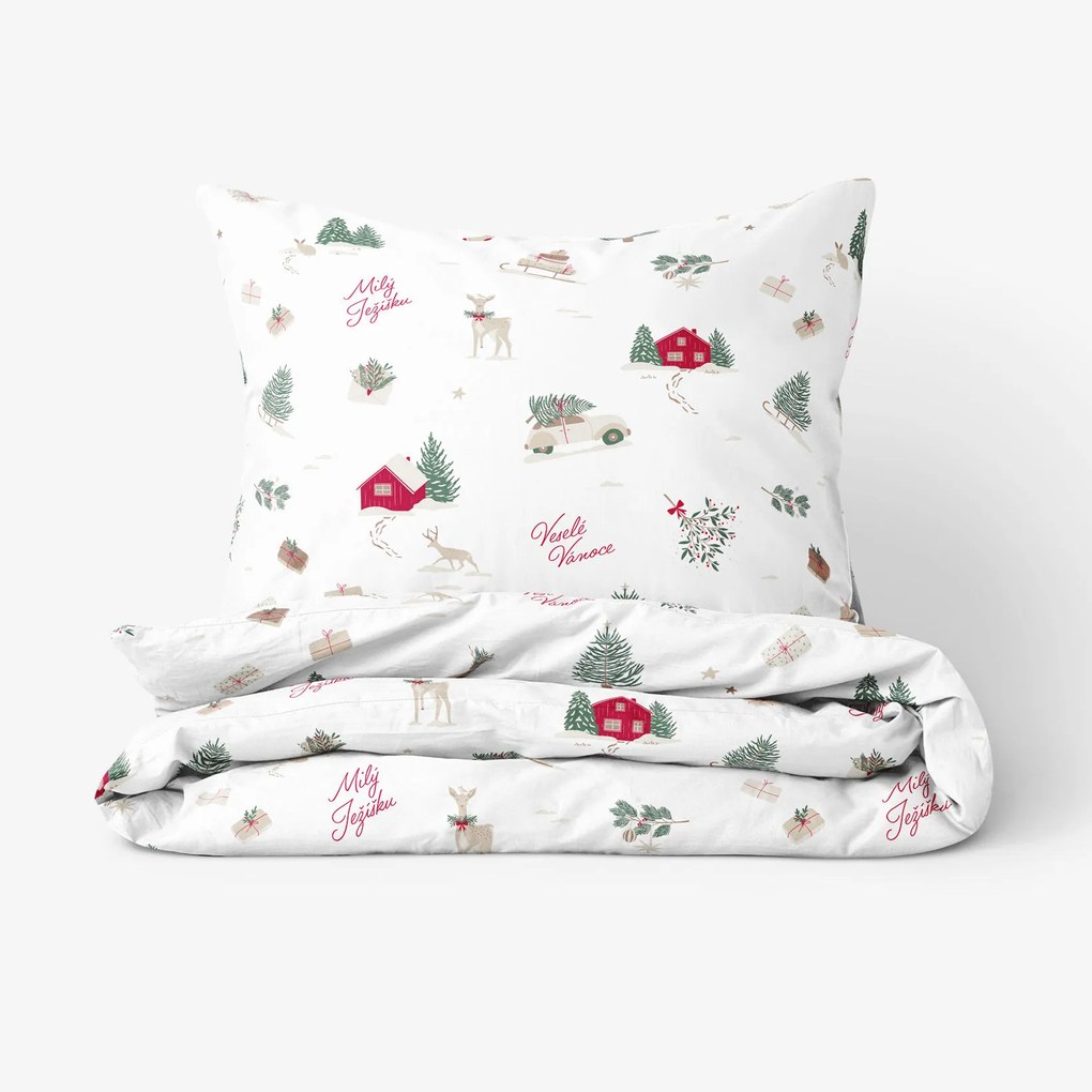 Goldea vianočné bavlnené posteľné obliečky - české vianoce 200 x 200 a 2ks 70 x 90 cm