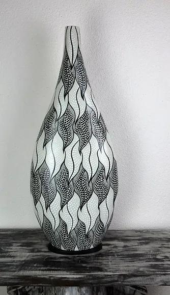 Stolná lampa SITA bielo čierna, ručne maľovaná , 80 cm