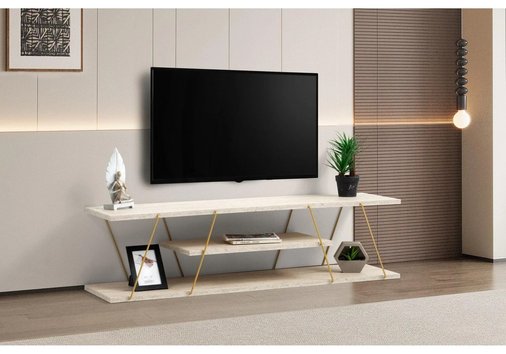 TV skrinka Canaz - Gold, Travertine