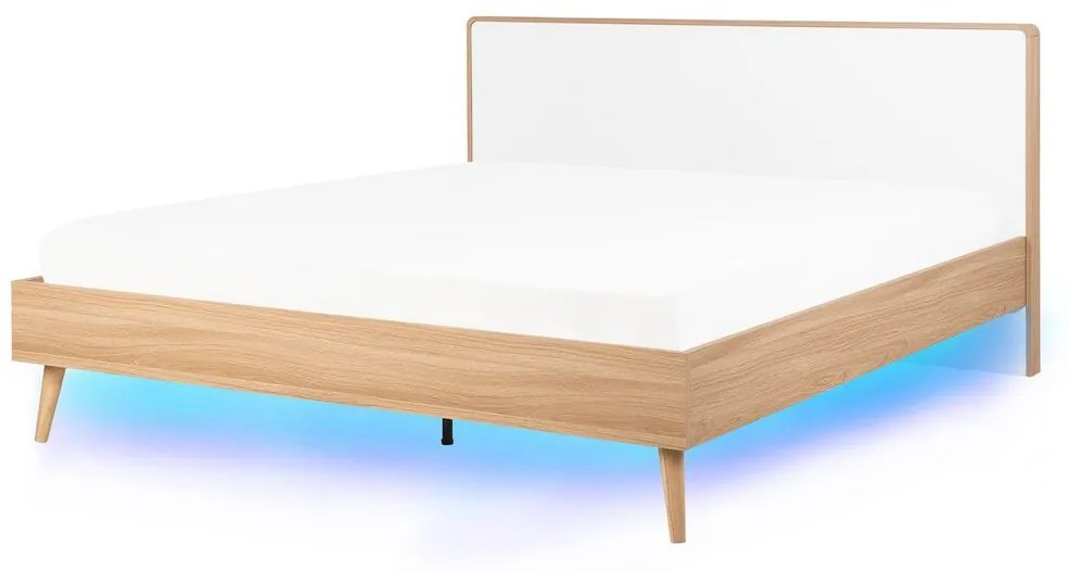 Manželská posteľ 160 cm SERVI (s roštom a LED osvetlením) (svetlé drevo). Vlastná spoľahlivá doprava až k Vám domov. 1007524