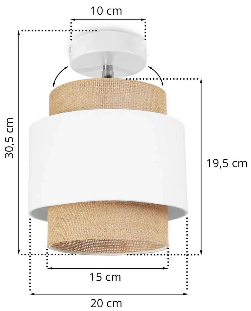 Bodové svietidlo Boho, 1x jutové/biele textilné tienidlo, (možnosť polohovania)