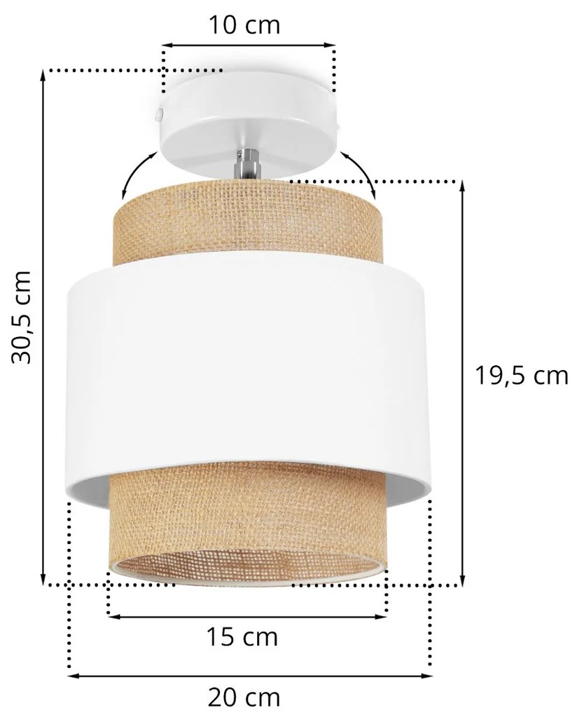 Nástenné svietidlo BOHO, 1x jutové/biele textilné tienidlo, (možnosť polohovania)