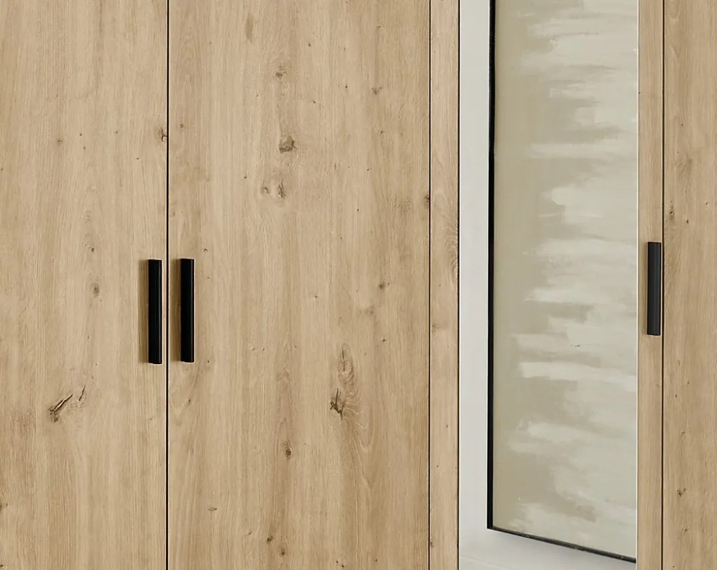 Šatníková skriňa so zrkadlom Savina 225 cm, dub artisan/šalviová