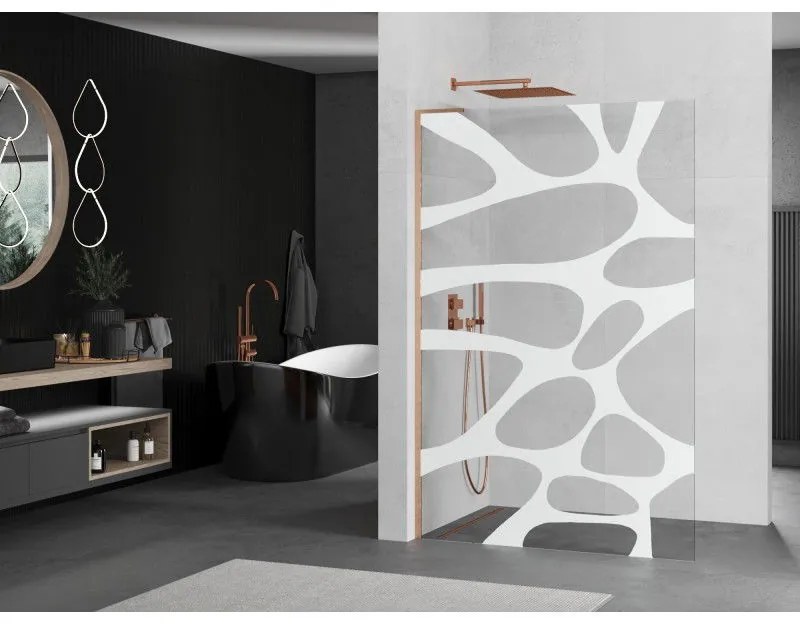 Mexen Kioto L, sprchová zástena Walk-In 120 x 200 cm, 8mm číre sklo biely vzor, medený matný profil, 800-120-103-65-85