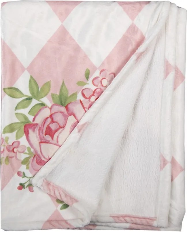 Ružový plyšový károvaný pléd s ružami Sweet Roses - 130*170 cm
