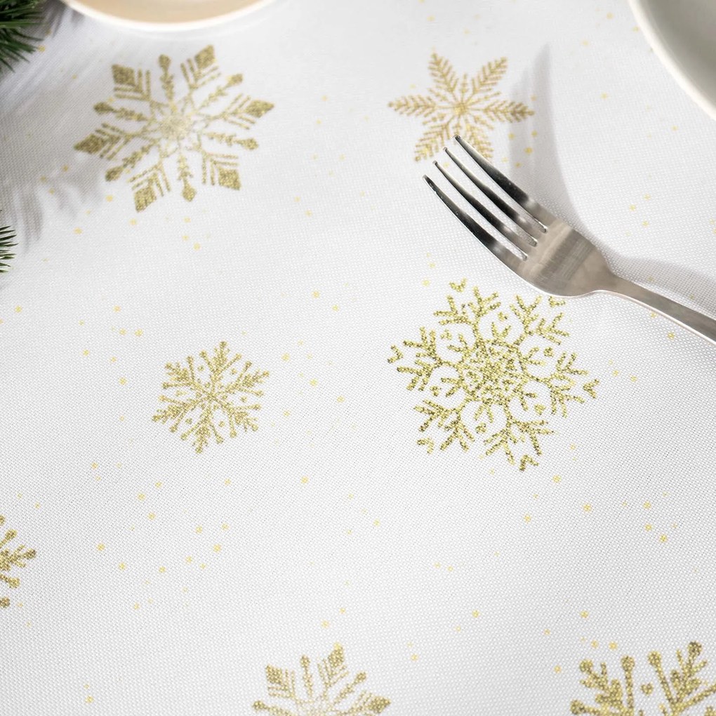 Goldea vianočný hranatý teflónový obrus - zlaté snehové vločky 80 x 80 cm
