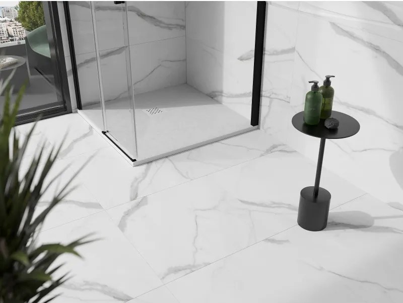 Mexen Stone+, štvorcová vanička z minerálneho kompozitu 100 x 100 cm, biela, biela krytka, 44101010-W