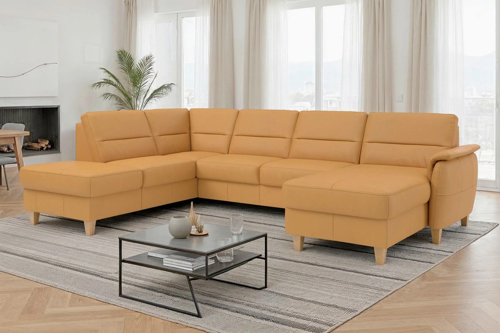 XXXLutz SEDACIA SÚPRAVA, textil, koža, kari žltá Sit & More - Sedačky - 00014403326D
