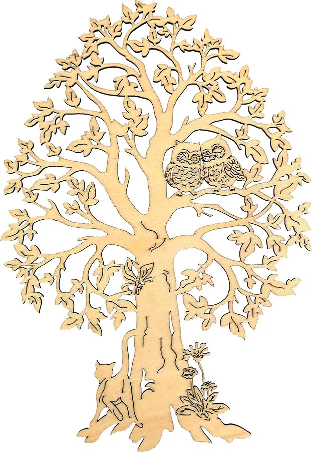 AMADEA Drevený strom so sovami, prírodná závesná dekorácia, výška 28 cm