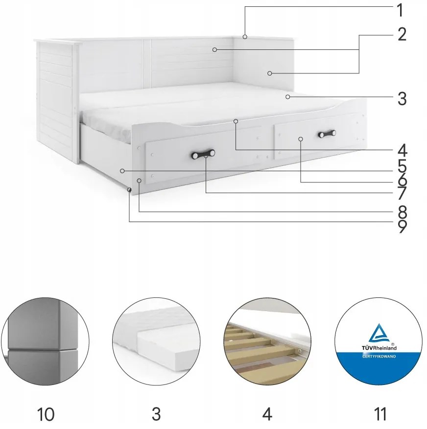 Interbeds Hermes Skladacia detská posteľ 80x200 biela (po rozložení 160x200cm)
