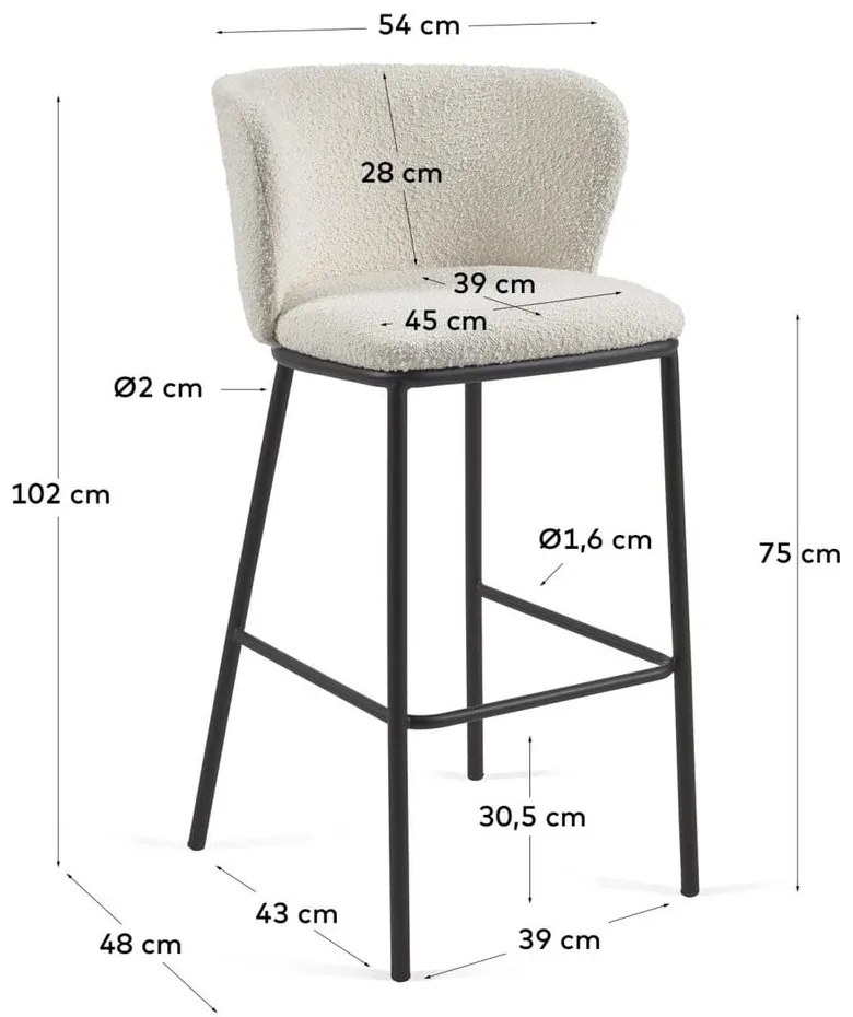 Biele barové stoličky v súprave 2 ks (výška sedadla 75 cm) Ciselia – Kave Home