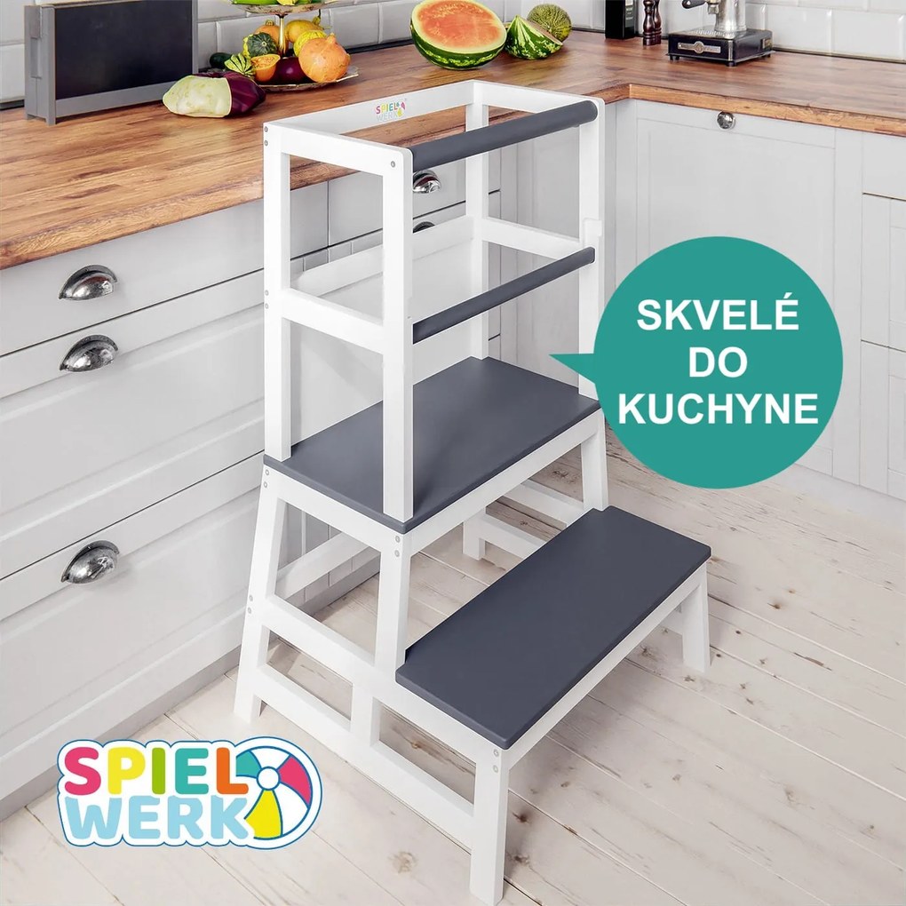 Spielwerk Učiaca veža PLAY borovica, 93x56x49, biela/antracit