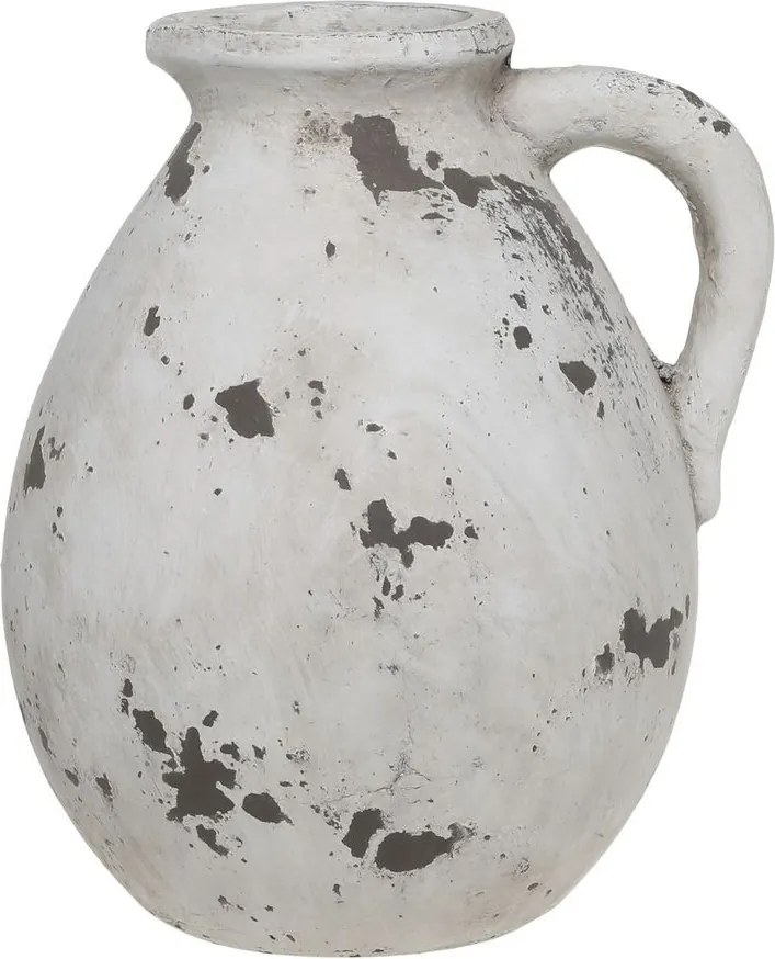 Bielo-šedá antik terakotová váza s uškom Frejus - Ø 24*28 cm