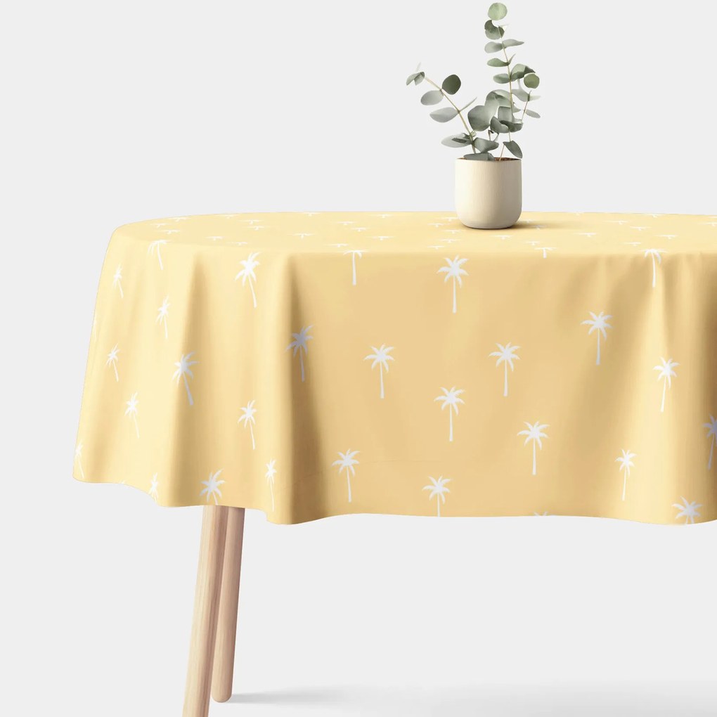 Goldea oválny obrus 100% bavlnené plátno - palmy na žltej 140 x 240 cm