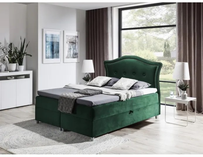 Elegantná rustikálna posteľ Bradley 160x200, zelená + TOPPER