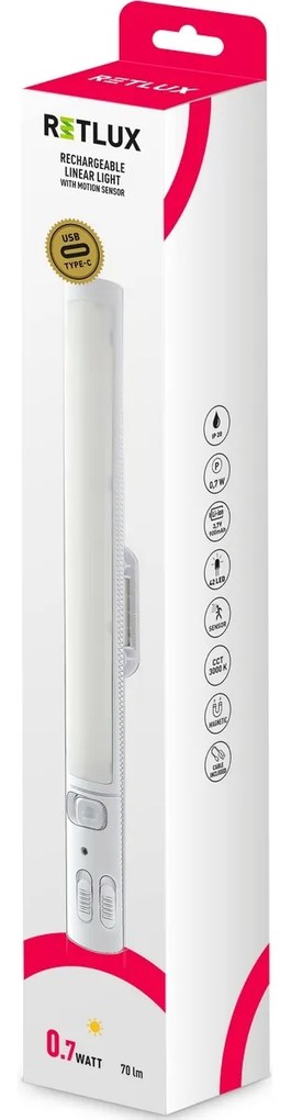 Retlux RLL 513 Lineárne LED svietidlo s PIR senzorom a prepínačom farieb, 26 cm