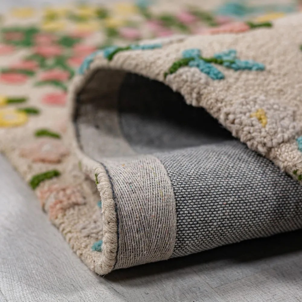 Krémový ručne tkaný vlnený koberec 200x290 cm Emilia Floral – Flair Rugs