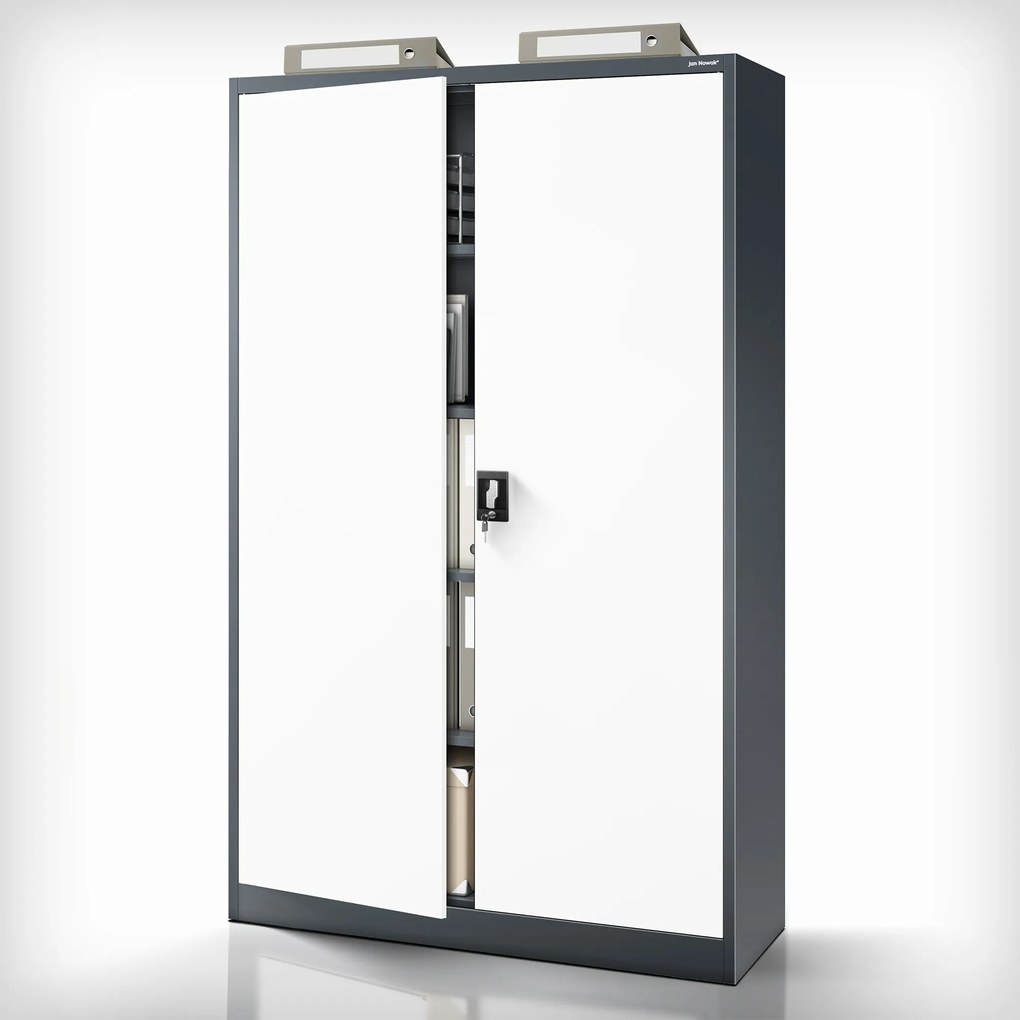 Kovová spisová skriňa JAN II, 1150 x 1850 x 400 mm, antracitovo-biela