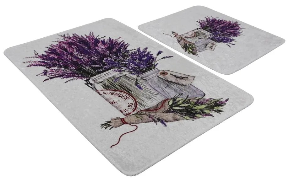 Kúpeľňové predložky vo fialovej a svetlosivej farbe v súprave 2 ks 60x100 cm Purpura – Foutastic