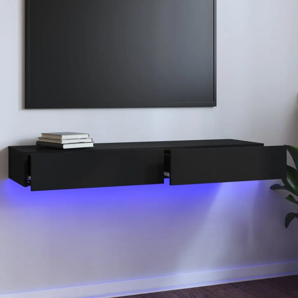 TV skrinka s LED svetlami čierna 120x35x15,5 cm 832864