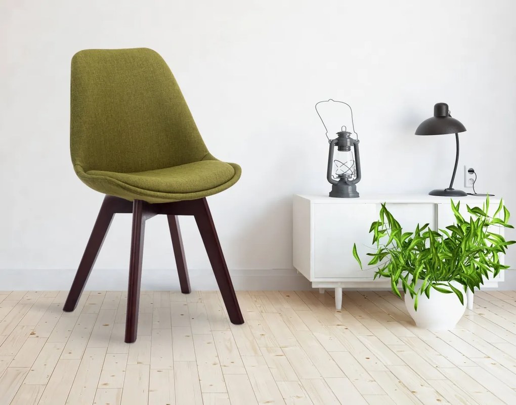 Stolička Borne V2 - látka, drevené nohy orech - Zelená