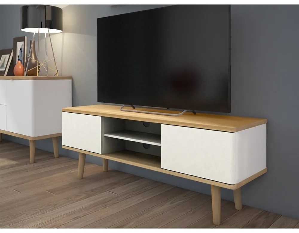 Biely TV stolík v dekore duba 140x52 cm Alana - Støraa