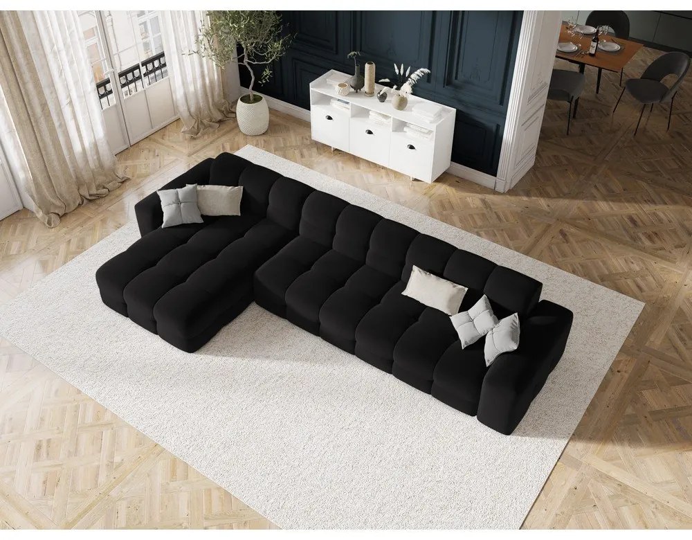 Čierna zamatová rohová pohovka (ľavý roh) Kendal - Micadoni Home