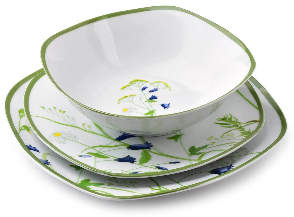 Porcelánová sada 18 ks talířů LEA SOFT bílá/zeleno-žlutá