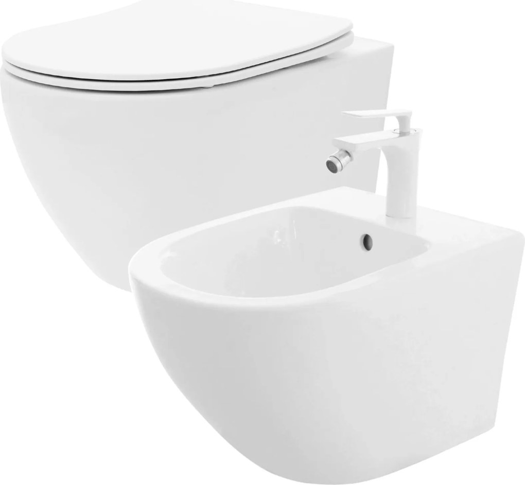 Súprava závesnej WC misy REA CARLO FLAT Mini Rimless + závesného Bidetu REA CARLO Mini