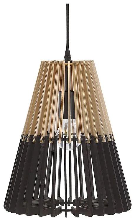 Závesná lampa svetlé drevo čierna CAVALLA Beliani