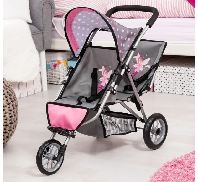 Bayer Design Kočík pre bábiky dvojičky Duo (sivá/bodky)  (100355100)